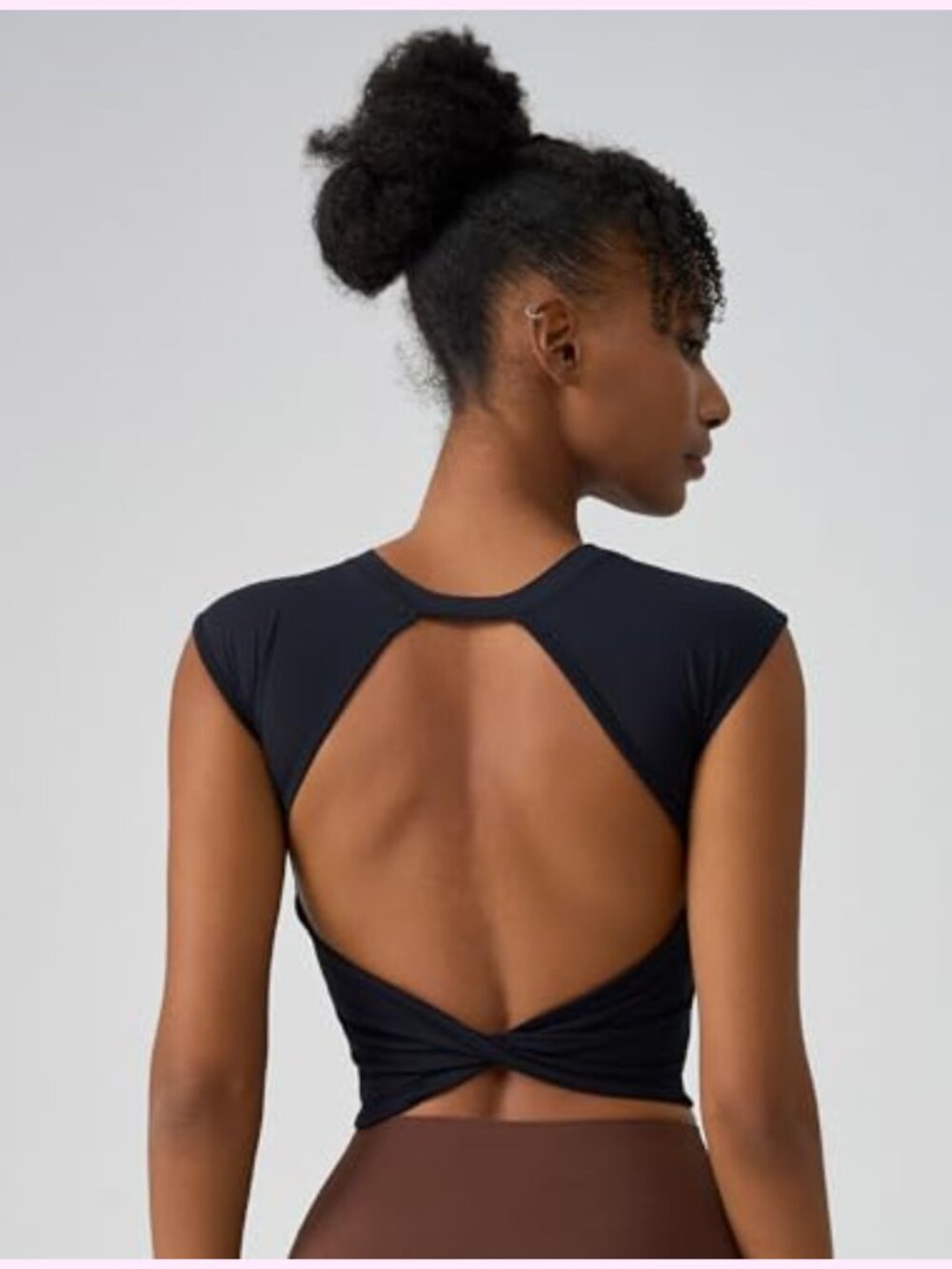 Twist Back Workout Top with Built-in Bra, Crop Tank, Cap Sleeve - Picture 3 of 6